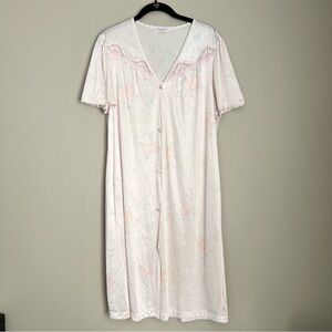 VTG 70s Vanity Fair Pink Floral Lace Nylon Robe Housedress Feminine Cottagecore